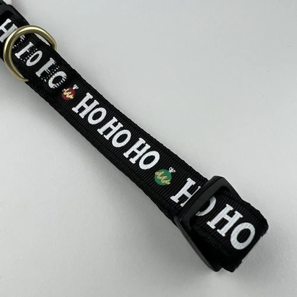 Merry & Bright Adjustable Holiday Themed Dog Collar.  “Ho Ho Ho” Black Size M